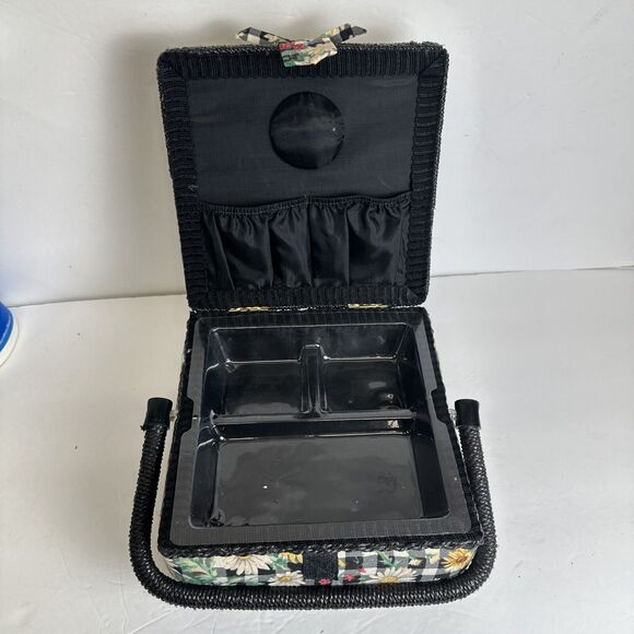 Sewing Box Basket Vintage Square Floral Design Padded w/ Handle - Picture 4 of 10